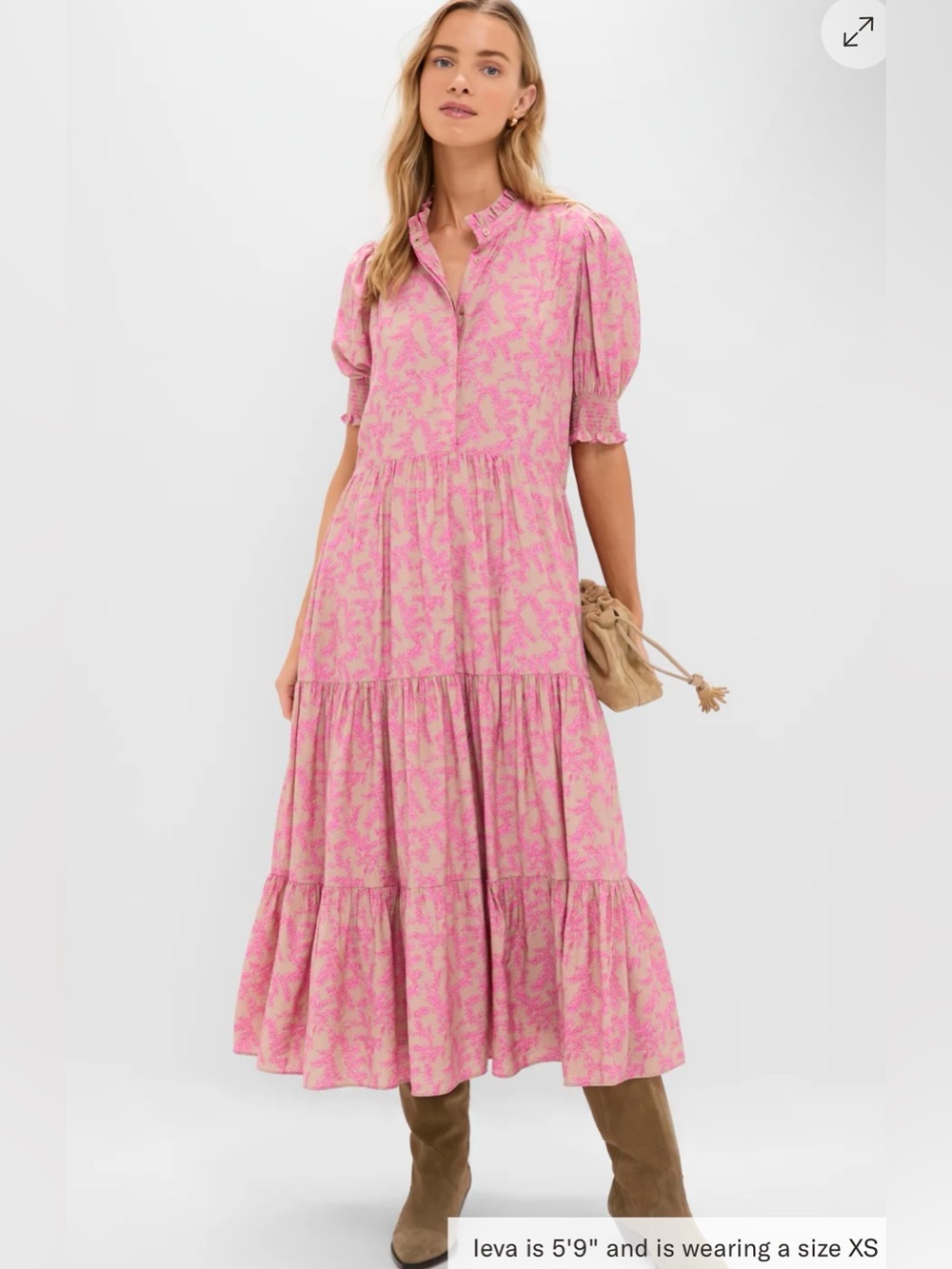 NWT Tuckernuck Hyacinth House Pink and Tan Vines Lined Bennett Midi Dress
